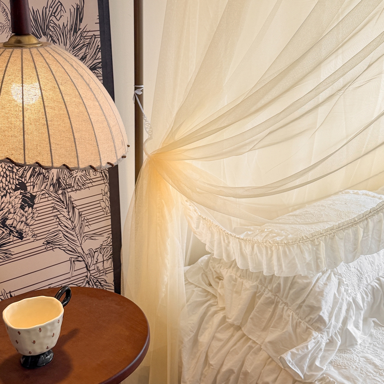 91家纺网 家纺一手货源 找家纺 都市缘蚊帐 2026年新款202四叶草绣花落地宫廷蚊帐1.5m 1.8m 202四叶草-米黄