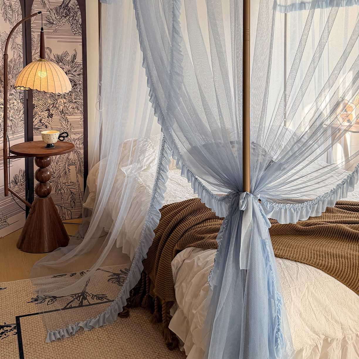 91家纺网 家纺一手货源 找家纺 都市缘蚊帐 2026年新款202四叶草绣花落地宫廷蚊帐1.5m 1.8m 202四叶草-兰灰