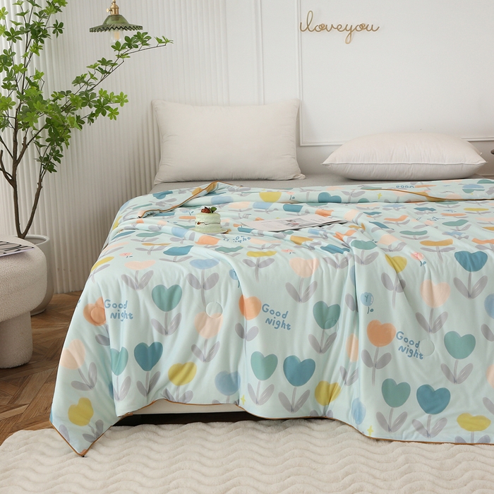 91家纺网 家纺一手货源 找家纺 薇玛仕 2026新款A类牛奶丝针织棉印花大豆夏凉被空调被儿童被 郁金香