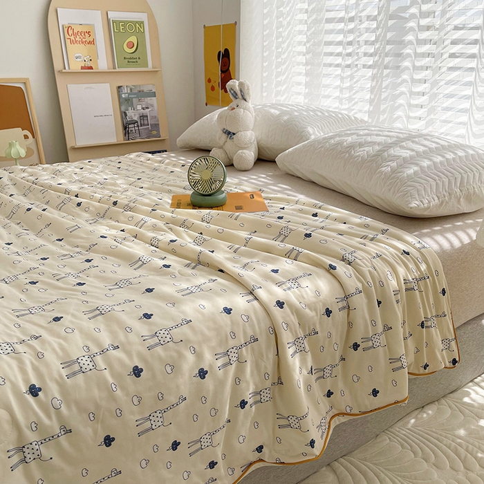 91家纺网 家纺一手货源 找家纺 薇玛仕 2026新款A类牛奶丝针织棉印花大豆夏凉被空调被儿童被 长颈鹿