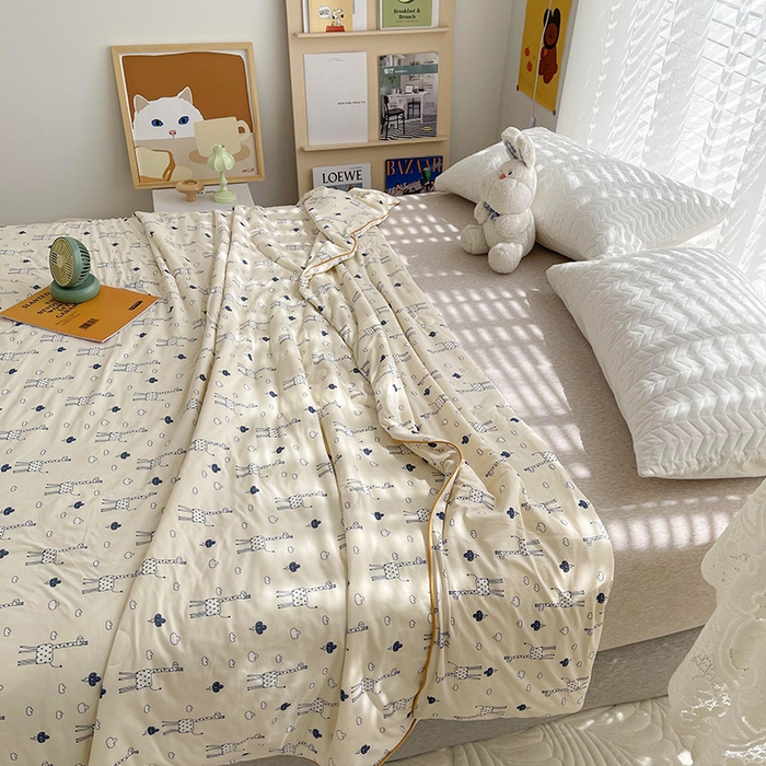 91家纺网 家纺一手货源 找家纺 薇玛仕 2026新款A类牛奶丝针织棉印花大豆夏凉被空调被儿童被 长颈鹿