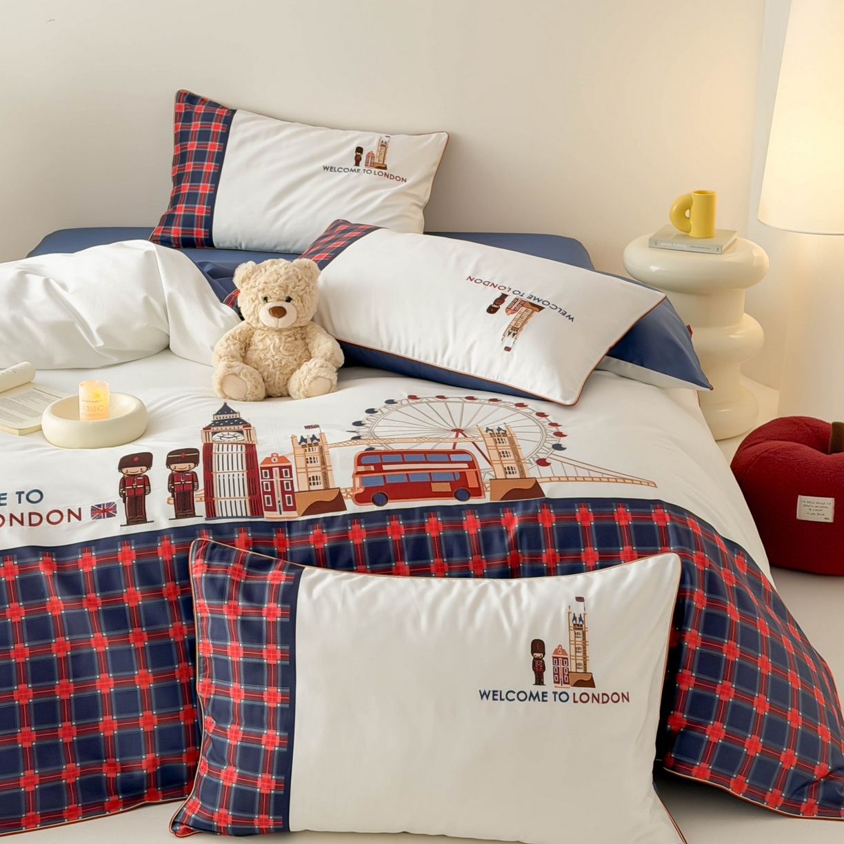 （总）西西家居 2026春夏新款100S长绒棉纯棉数码印花绣花四件套-英伦小镇