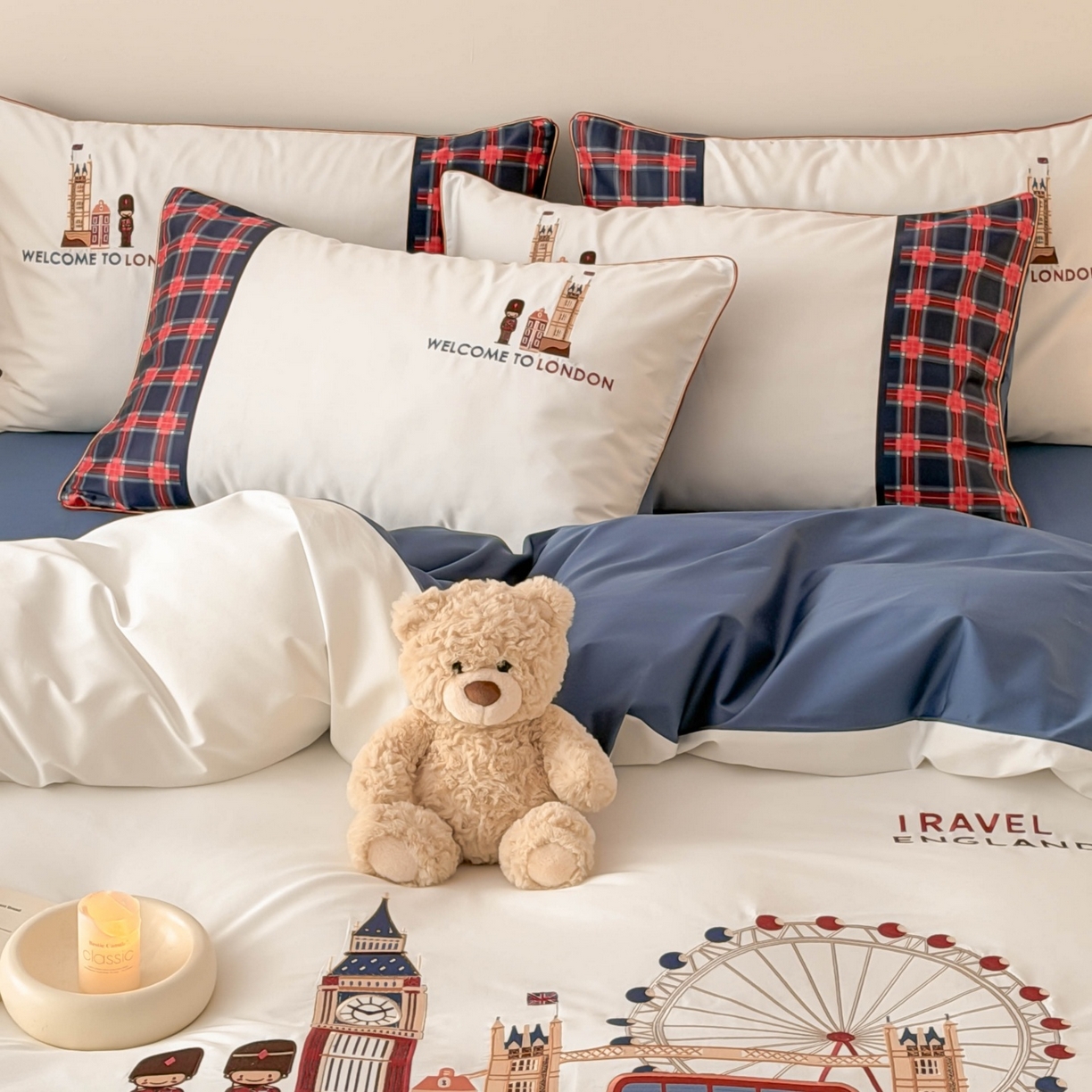 91家纺网 家纺一手货源 找家纺 （总）西西家居 2026春夏新款100S长绒棉纯棉数码印花绣花四件套-英伦小镇