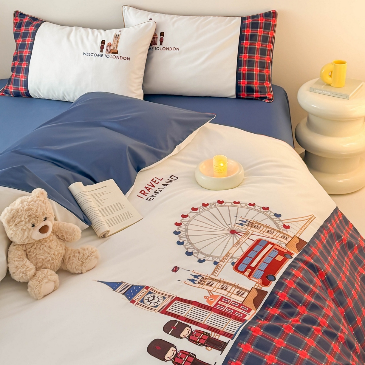 91家纺网 家纺一手货源 找家纺 （总）西西家居 2026春夏新款100S长绒棉纯棉数码印花绣花四件套-英伦小镇