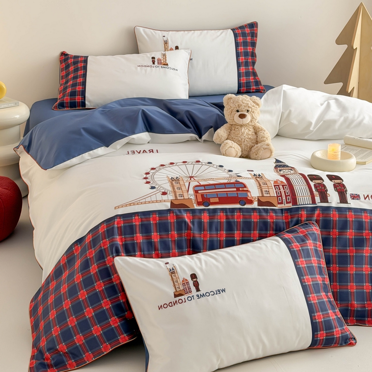 91家纺网 家纺一手货源 找家纺 （总）西西家居 2026春夏新款100S长绒棉纯棉数码印花绣花四件套-英伦小镇