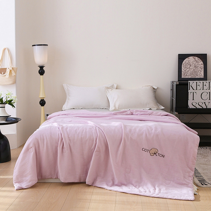 91家纺网 家纺一手货源 找家纺 （总）薇玛仕 2026A类全棉双层皱皱纱立体烫画纯色款大豆夏凉被空调被