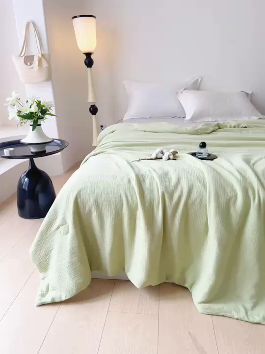 91家纺网 家纺一手货源 找家纺 （总）薇玛仕 2026A类全棉双层皱皱纱立体烫画纯色款大豆夏凉被空调被