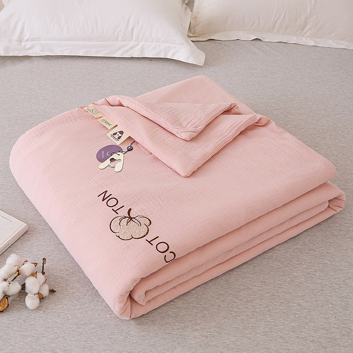 91家纺网 家纺一手货源 找家纺 薇玛仕 2026A类全棉双层皱皱纱立体烫画纯色款大豆夏凉被空调被 绉绉-嫩粉