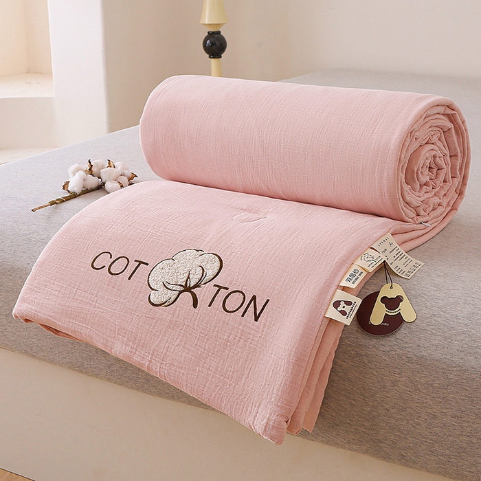 91家纺网 家纺一手货源 找家纺 薇玛仕 2026A类全棉双层皱皱纱立体烫画纯色款大豆夏凉被空调被 绉绉-嫩粉