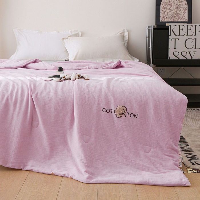 91家纺网 家纺一手货源 找家纺 薇玛仕 2026A类全棉双层皱皱纱立体烫画纯色款大豆夏凉被空调被 绉绉-浅紫