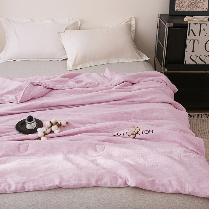 91家纺网 家纺一手货源 找家纺 薇玛仕 2026A类全棉双层皱皱纱立体烫画纯色款大豆夏凉被空调被 绉绉-浅紫