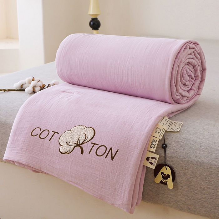 91家纺网 家纺一手货源 找家纺 薇玛仕 2026A类全棉双层皱皱纱立体烫画纯色款大豆夏凉被空调被 绉绉-浅紫