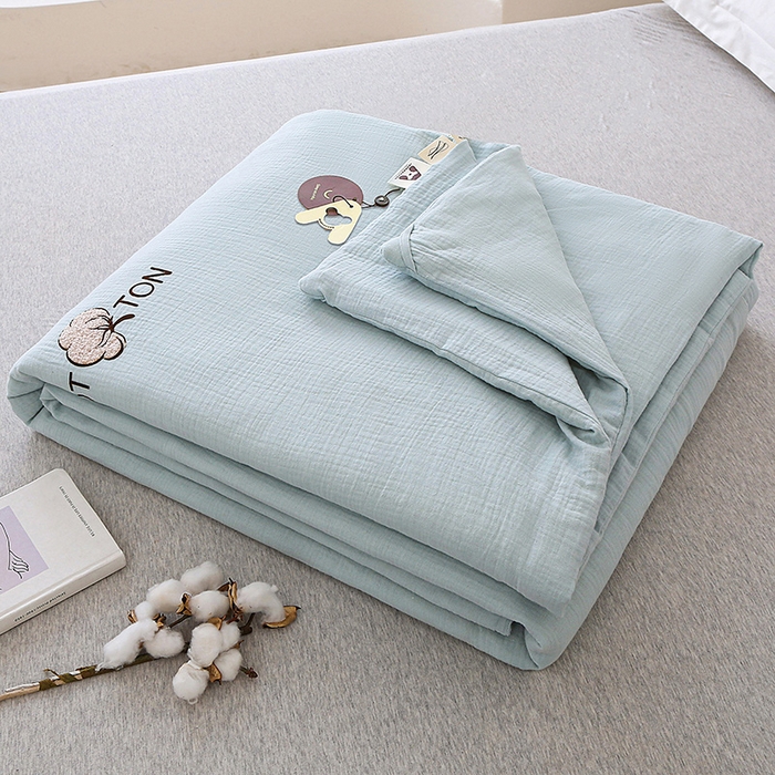 91家纺网 家纺一手货源 找家纺 薇玛仕 2026A类全棉双层皱皱纱立体烫画纯色款大豆夏凉被空调被 绉绉-天蓝