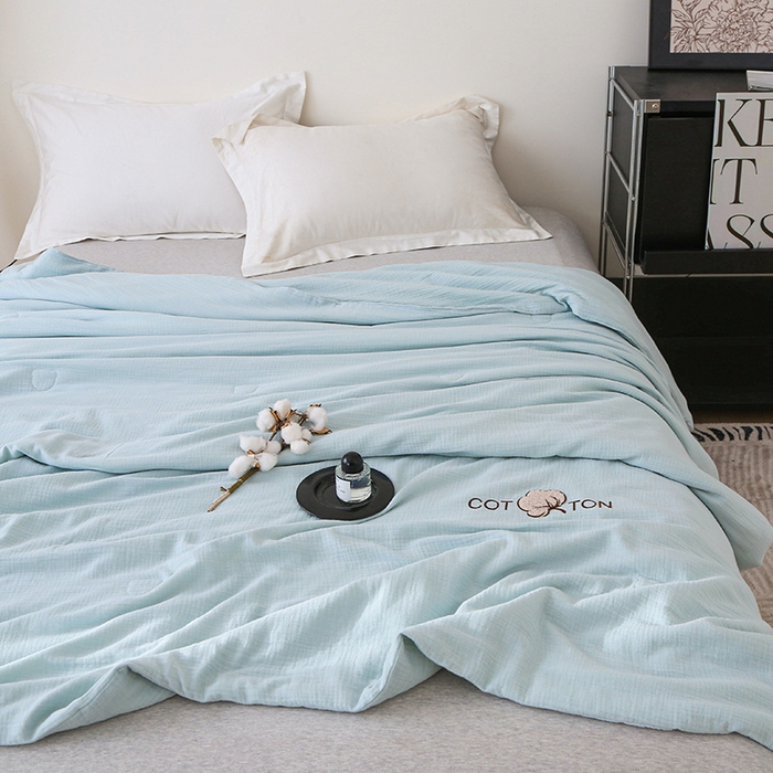 91家纺网 家纺一手货源 找家纺 薇玛仕 2026A类全棉双层皱皱纱立体烫画纯色款大豆夏凉被空调被 绉绉-天蓝