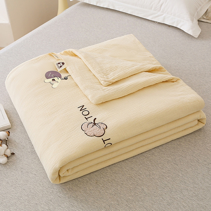 91家纺网 家纺一手货源 找家纺 薇玛仕 2026A类全棉双层皱皱纱立体烫画纯色款大豆夏凉被空调被 皱皱-米黄