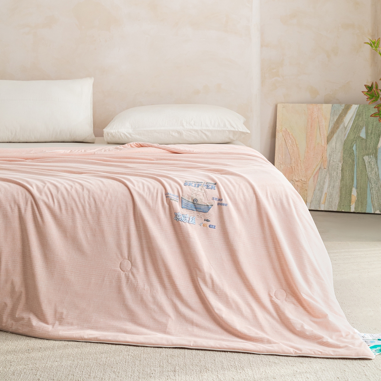 91家纺网 家纺一手货源 找家纺 （总）亿莱鑫 2026春夏新款纯色高克重仿锦氨凉感夏被夏凉被空调被-扬帆起航