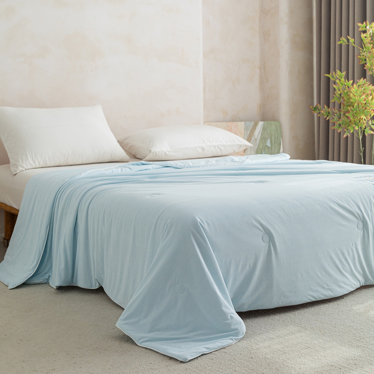 91家纺网 家纺一手货源 找家纺 亿莱鑫 2026春夏新款纯色高克重仿锦氨凉感夏被夏凉被空调被-扬帆起航 扬帆起航-蓝