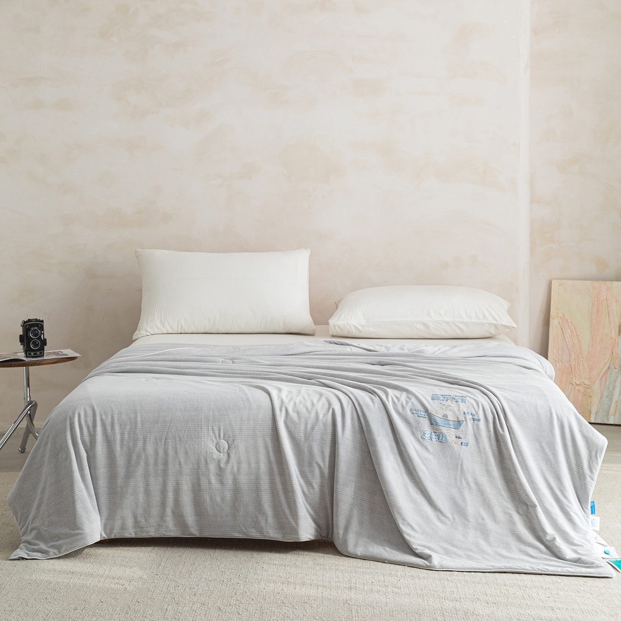 91家纺网 家纺一手货源 找家纺 亿莱鑫 2026春夏新款纯色高克重仿锦氨凉感夏被夏凉被空调被-扬帆起航 扬帆起航-灰