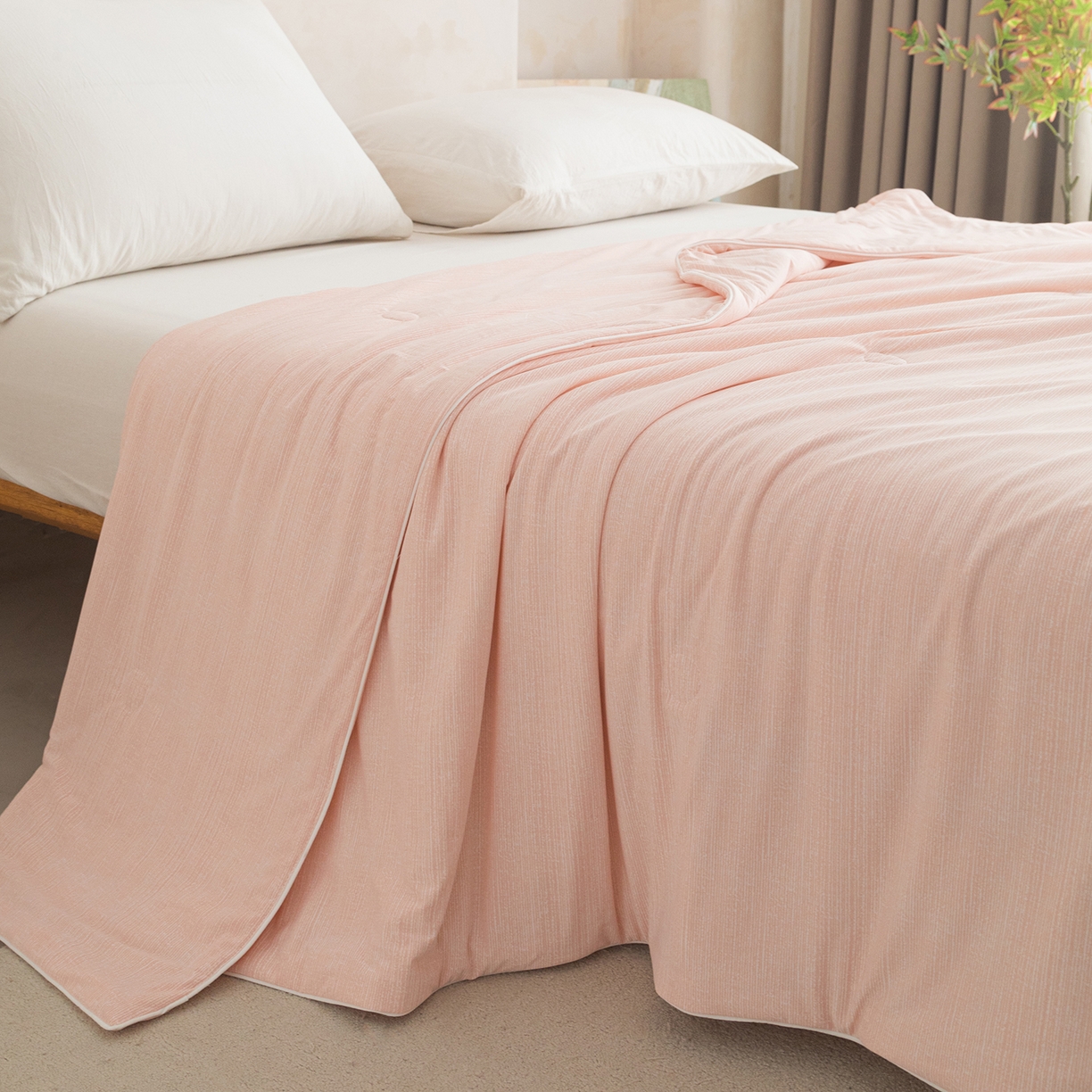 91家纺网 家纺一手货源 找家纺 亿莱鑫 2026春夏新款纯色高克重仿锦氨凉感夏被夏凉被空调被-扬帆起航 扬帆起航-粉