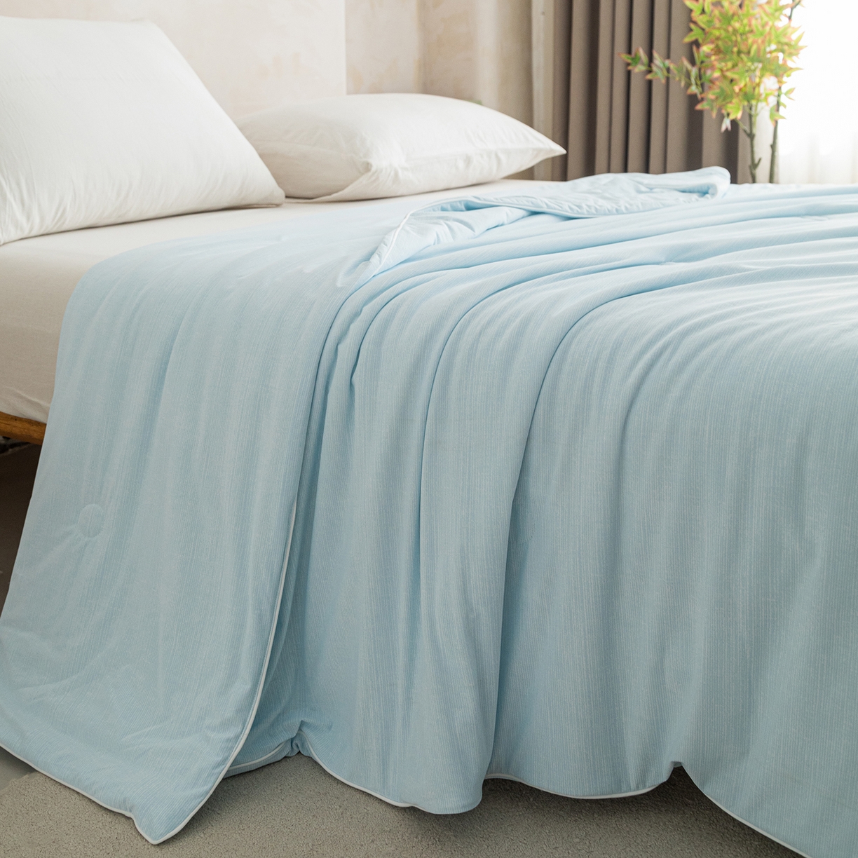 91家纺网 家纺一手货源 找家纺 亿莱鑫 2026春夏新款纯色高克重仿锦氨凉感夏被夏凉被空调被-扬帆起航 扬帆起航-蓝