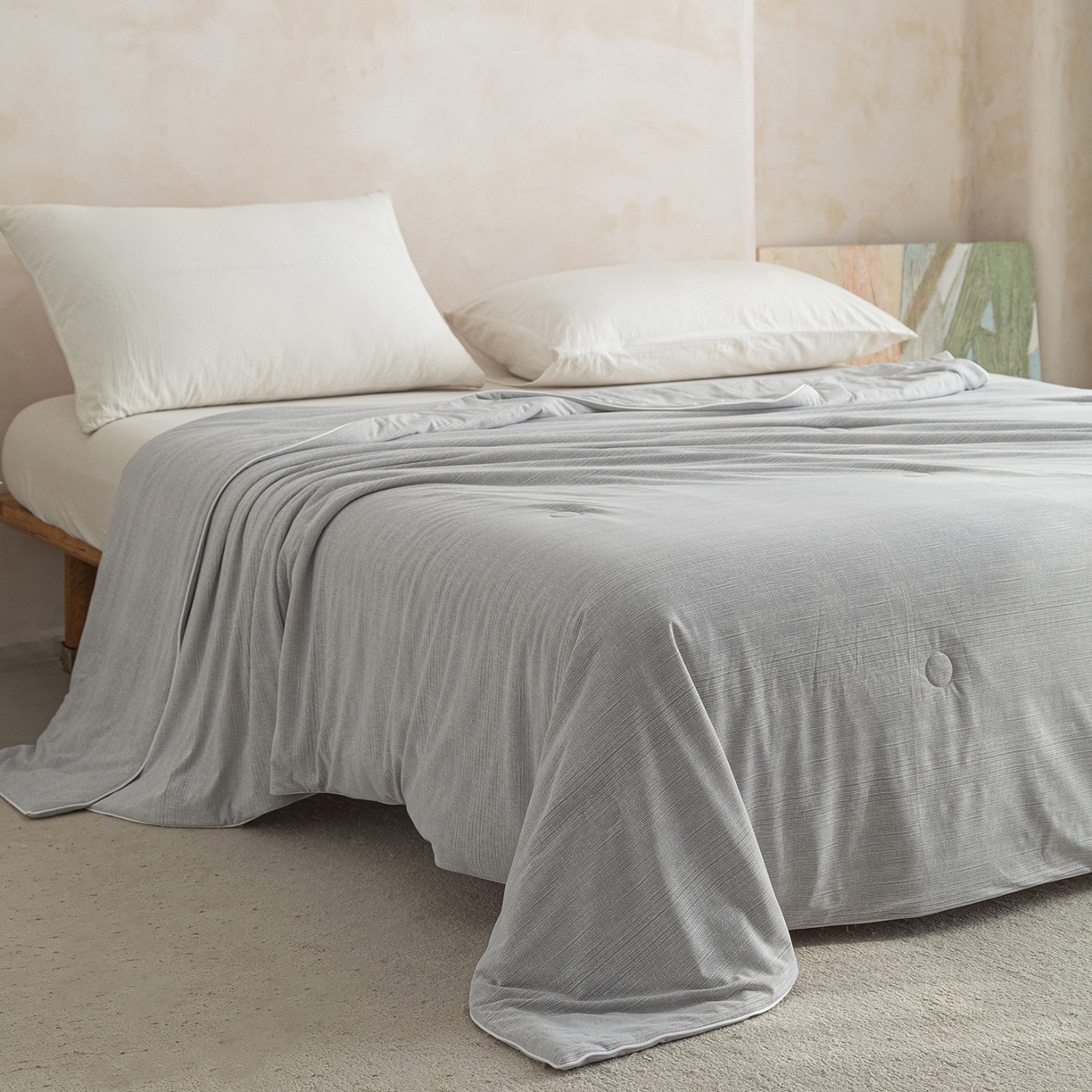 91家纺网 家纺一手货源 找家纺 亿莱鑫 2026春夏新款纯色高克重仿锦氨凉感夏被夏凉被空调被-扬帆起航 扬帆起航-灰