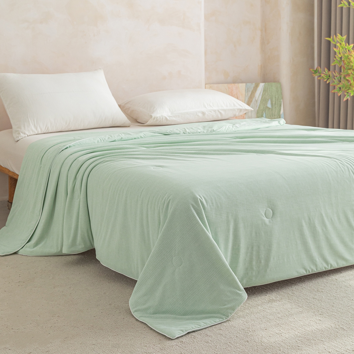 91家纺网 家纺一手货源 找家纺 亿莱鑫 2026春夏新款纯色高克重仿锦氨凉感夏被夏凉被空调被-扬帆起航 扬帆起航-绿