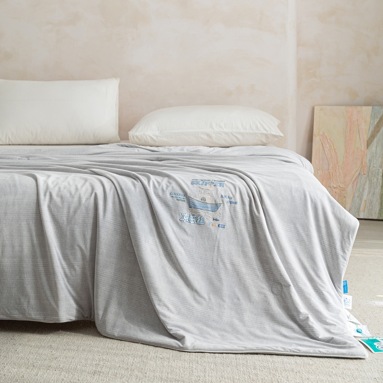91家纺网 家纺一手货源 找家纺 亿莱鑫 2026春夏新款纯色高克重仿锦氨凉感夏被夏凉被空调被-扬帆起航 扬帆起航-灰