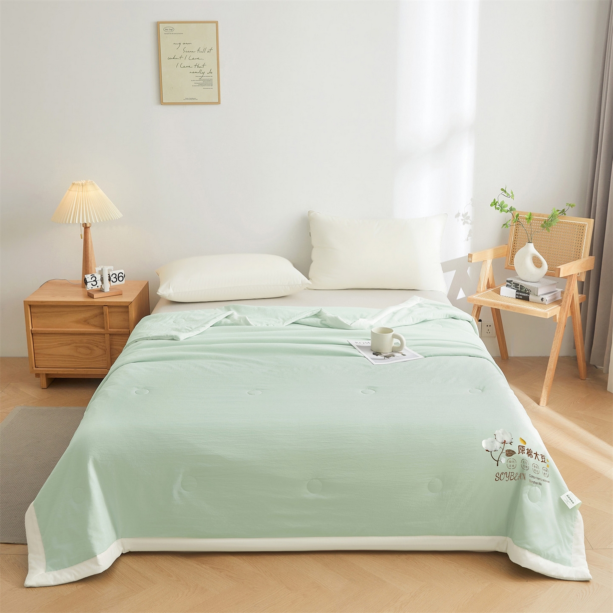 91家纺网 家纺一手货源 找家纺 招财星家纺 2026新款国标A类棉麻大豆纤维手包边夏凉被夏被空调被子被芯直播爆款【含质检报告买家秀】 洛汐-果绿