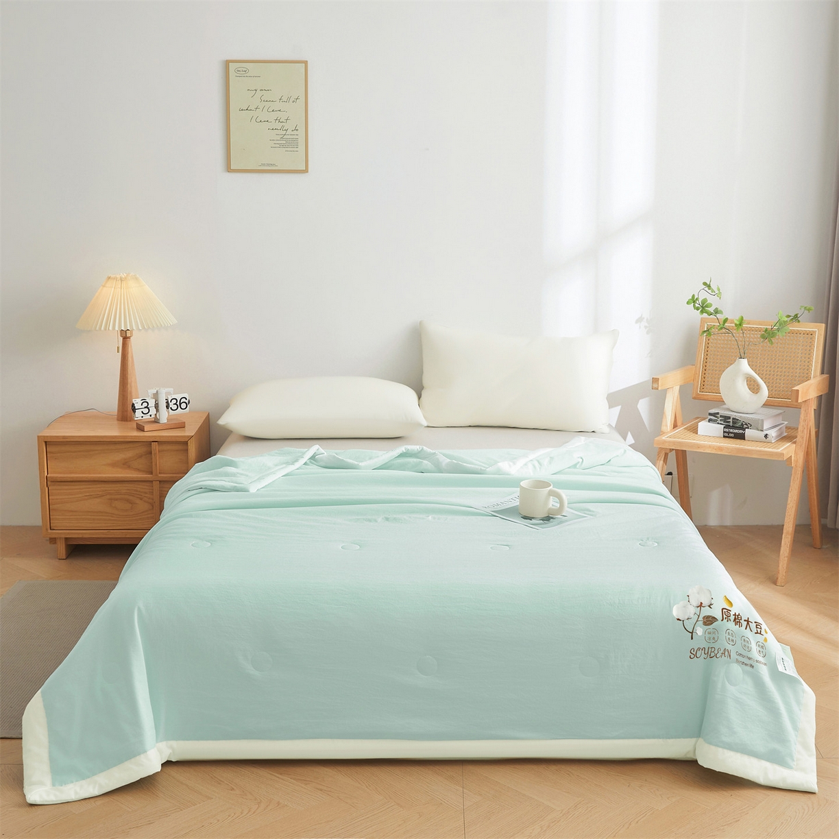 91家纺网 家纺一手货源 找家纺 招财星家纺 2026新款国标A类棉麻大豆纤维手包边夏凉被夏被空调被子被芯直播爆款【含质检报告买家秀】 洛汐-湖水蓝