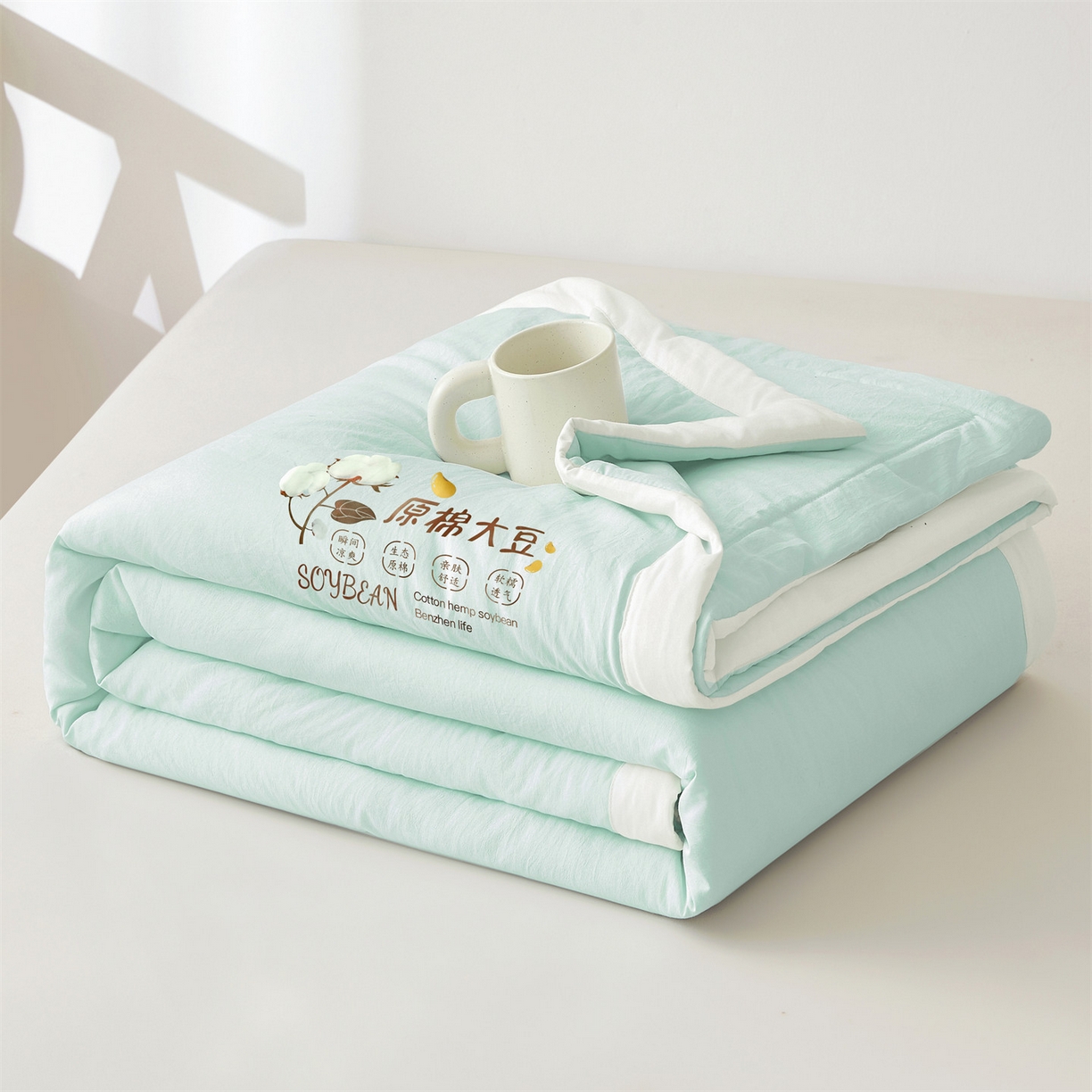 91家纺网 家纺一手货源 找家纺 招财星家纺 2026新款国标A类棉麻大豆纤维手包边夏凉被夏被空调被子被芯直播爆款【含质检报告买家秀】 洛汐-湖水蓝