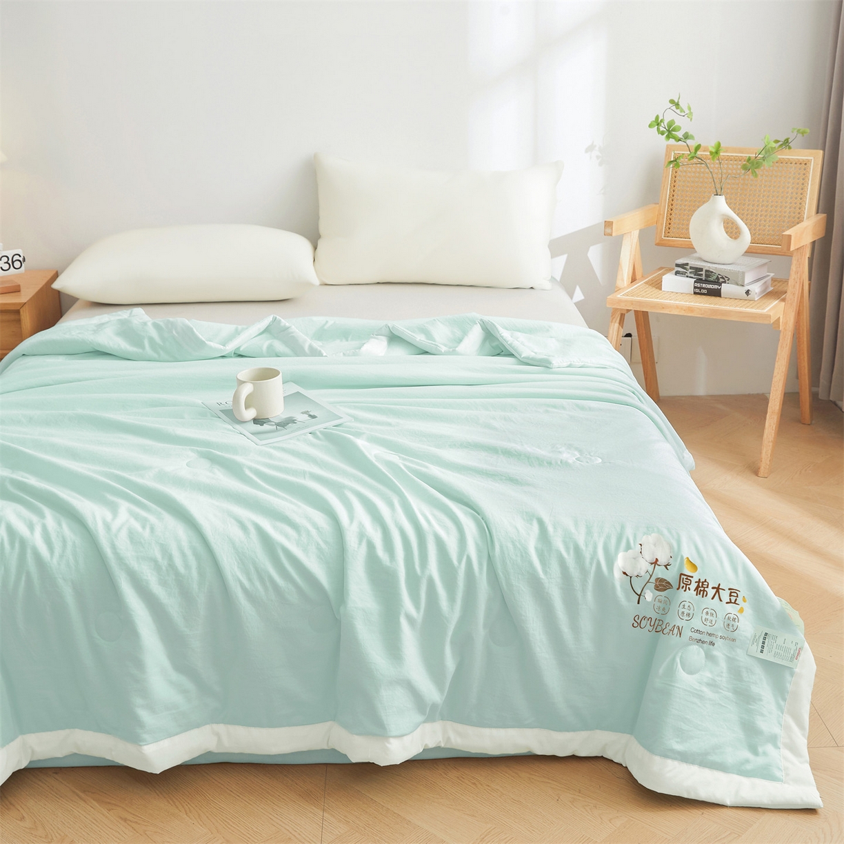 91家纺网 家纺一手货源 找家纺 招财星家纺 2026新款国标A类棉麻大豆纤维手包边夏凉被夏被空调被子被芯直播爆款【含质检报告买家秀】 洛汐-湖水蓝