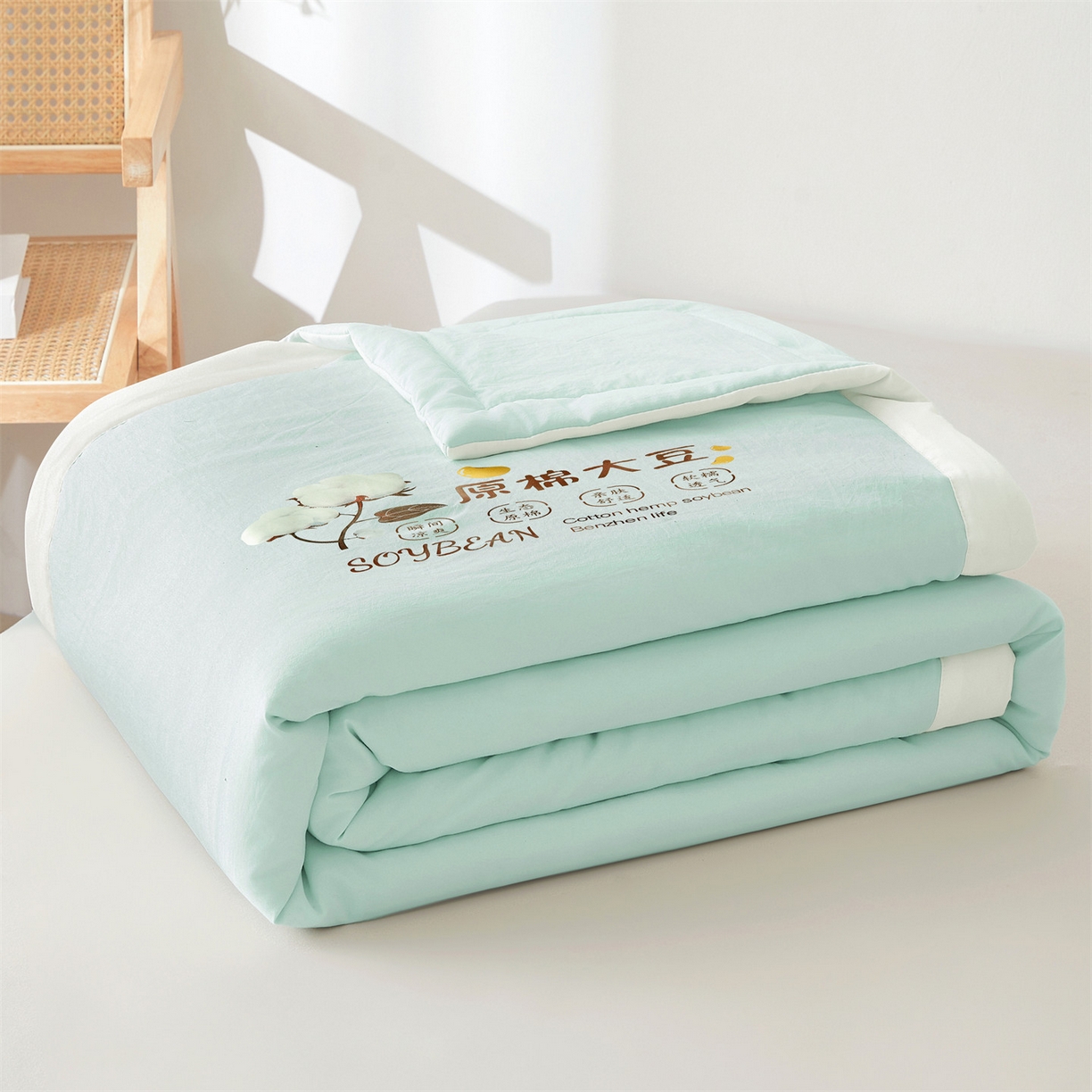 91家纺网 家纺一手货源 找家纺 招财星家纺 2026新款国标A类棉麻大豆纤维手包边夏凉被夏被空调被子被芯直播爆款【含质检报告买家秀】 洛汐-湖水蓝