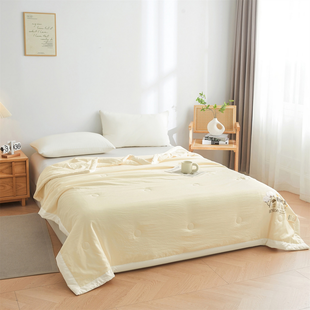 91家纺网 家纺一手货源 找家纺 招财星家纺 2026新款国标A类棉麻大豆纤维手包边夏凉被夏被空调被子被芯直播爆款【含质检报告买家秀】 洛汐-米黄