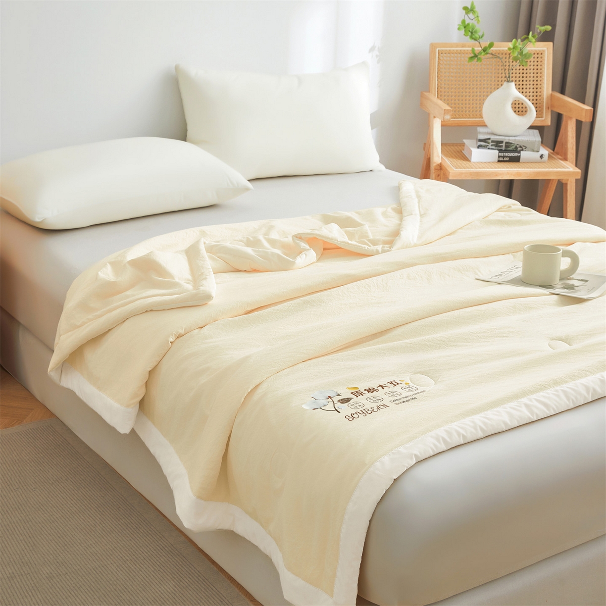 91家纺网 家纺一手货源 找家纺 招财星家纺 2026新款国标A类棉麻大豆纤维手包边夏凉被夏被空调被子被芯直播爆款【含质检报告买家秀】 洛汐-米黄