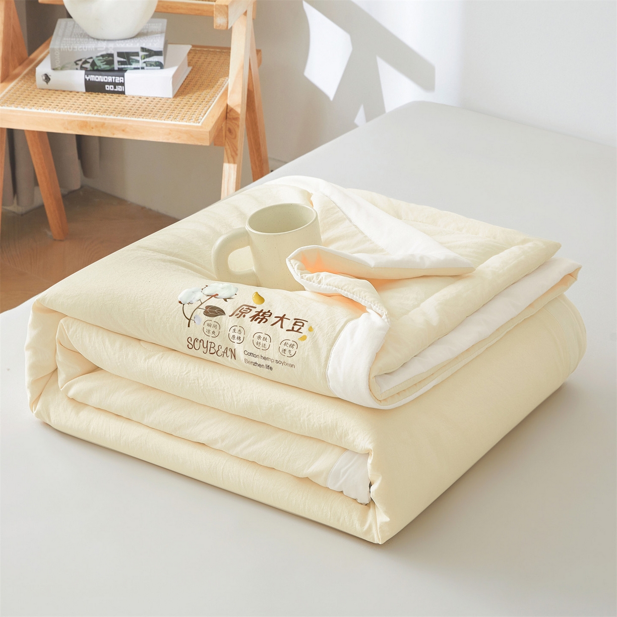 91家纺网 家纺一手货源 找家纺 招财星家纺 2026新款国标A类棉麻大豆纤维手包边夏凉被夏被空调被子被芯直播爆款【含质检报告买家秀】 洛汐-米黄