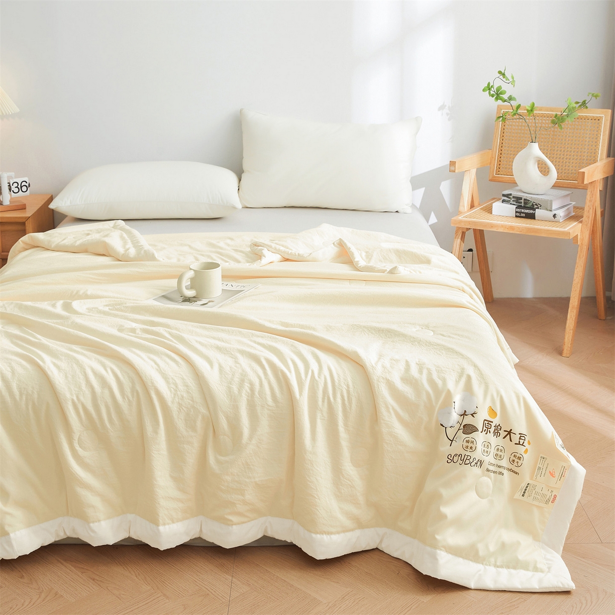 91家纺网 家纺一手货源 找家纺 招财星家纺 2026新款国标A类棉麻大豆纤维手包边夏凉被夏被空调被子被芯直播爆款【含质检报告买家秀】 洛汐-米黄