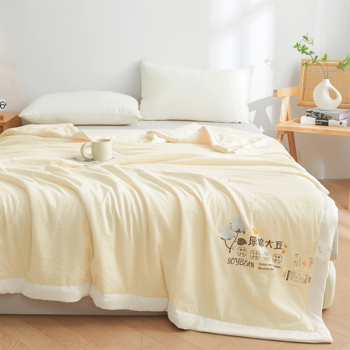 91家纺网 家纺一手货源 找家纺 招财星家纺 2026新款国标A类棉麻大豆纤维手包边夏凉被夏被空调被子被芯直播爆款【含质检报告买家秀】 洛汐-米黄