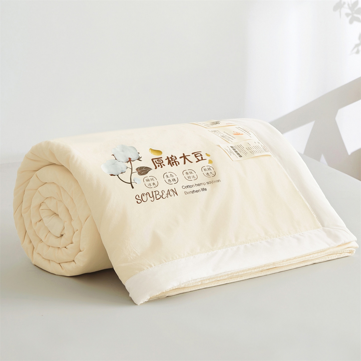 91家纺网 家纺一手货源 找家纺 招财星家纺 2026新款国标A类棉麻大豆纤维手包边夏凉被夏被空调被子被芯直播爆款【含质检报告买家秀】 洛汐-米黄