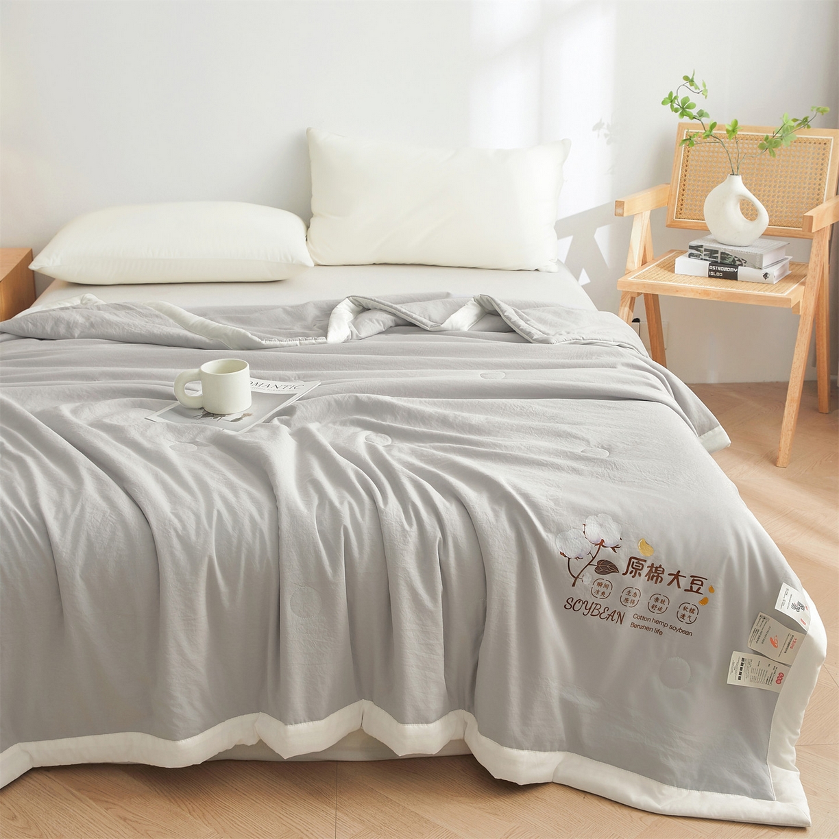 91家纺网 家纺一手货源 找家纺 招财星家纺 2026新款国标A类棉麻大豆纤维手包边夏凉被夏被空调被子被芯直播爆款【含质检报告买家秀】 洛汐-烟灰