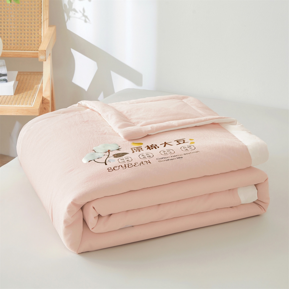 91家纺网 家纺一手货源 找家纺 招财星家纺 2026新款国标A类棉麻大豆纤维手包边夏凉被夏被空调被子被芯直播爆款【含质检报告买家秀】 洛汐-樱花粉