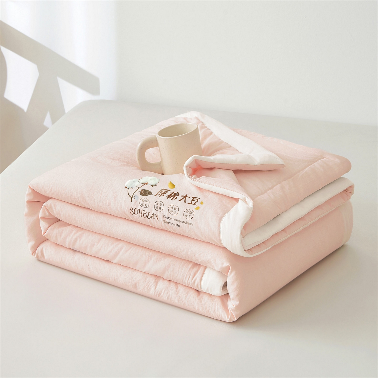 91家纺网 家纺一手货源 找家纺 招财星家纺 2026新款国标A类棉麻大豆纤维手包边夏凉被夏被空调被子被芯直播爆款【含质检报告买家秀】 洛汐-樱花粉