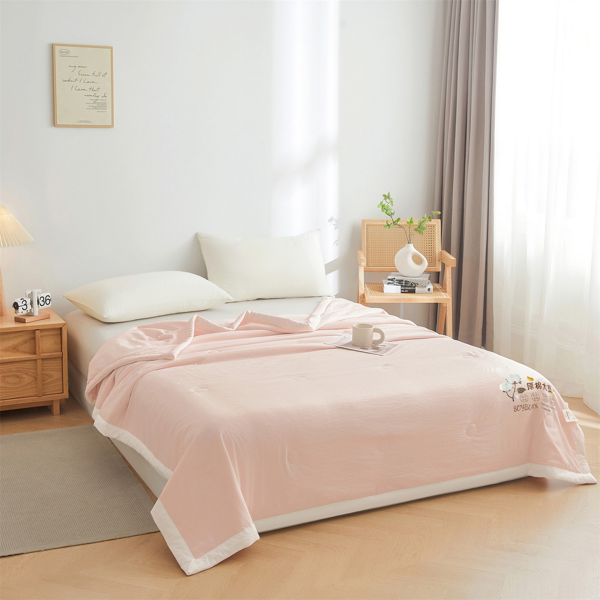 91家纺网 家纺一手货源 找家纺 招财星家纺 2026新款国标A类棉麻大豆纤维手包边夏凉被夏被空调被子被芯直播爆款【含质检报告买家秀】 洛汐-樱花粉