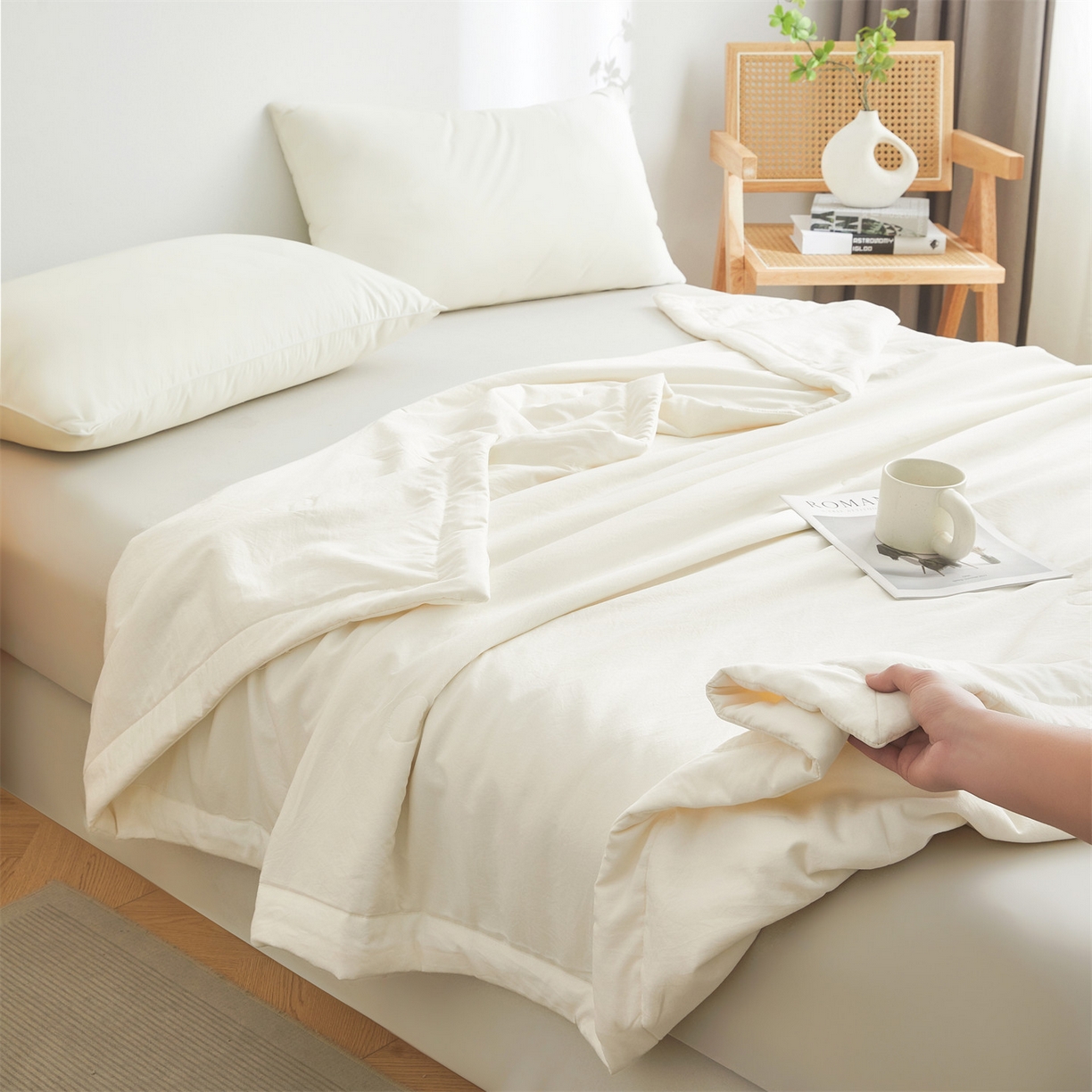 91家纺网 家纺一手货源 找家纺 招财星家纺 2026新款国标A类棉麻大豆纤维手包边夏凉被夏被空调被子被芯直播爆款【含质检报告买家秀】 洛汐-珍珠白