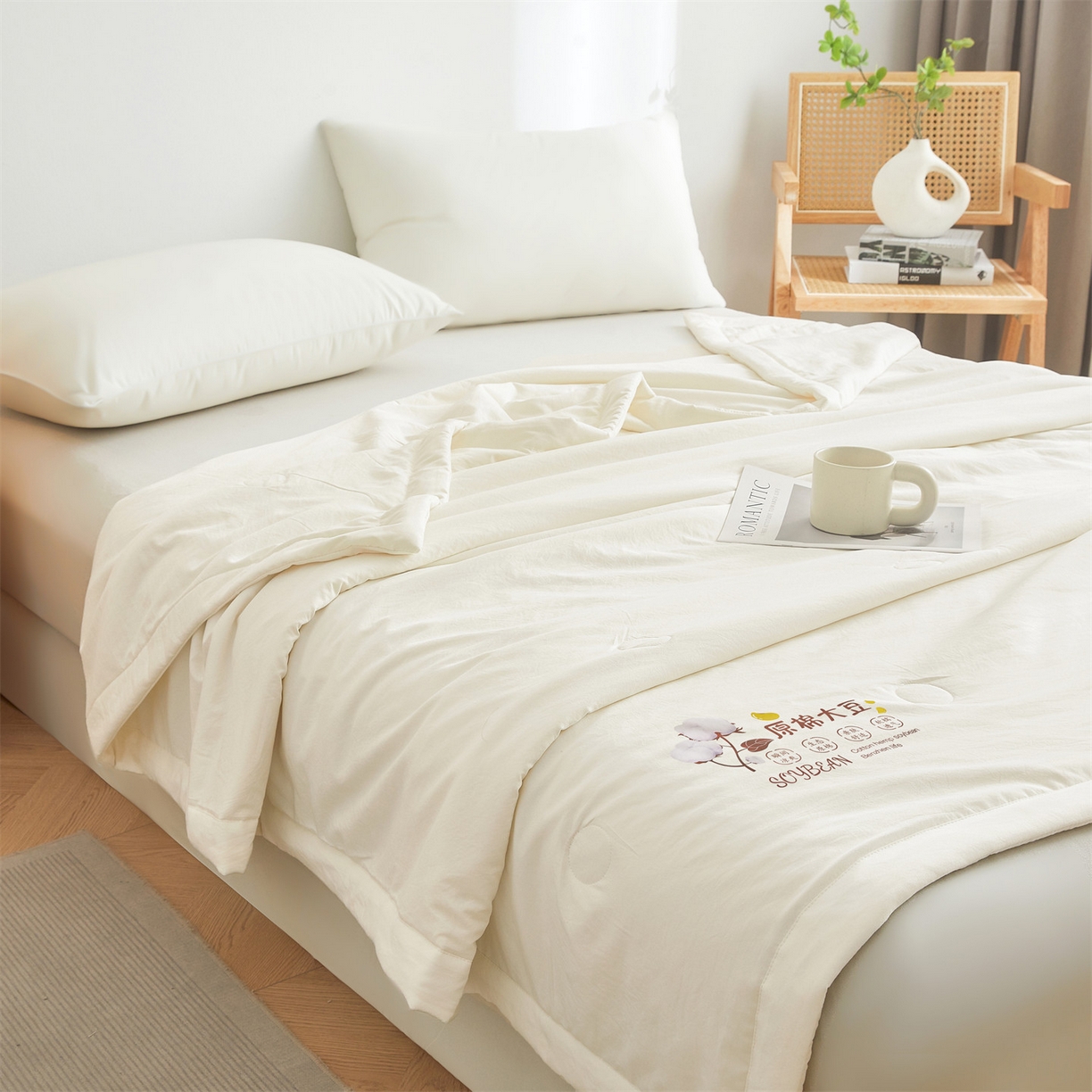 91家纺网 家纺一手货源 找家纺 招财星家纺 2026新款国标A类棉麻大豆纤维手包边夏凉被夏被空调被子被芯直播爆款【含质检报告买家秀】 洛汐-珍珠白