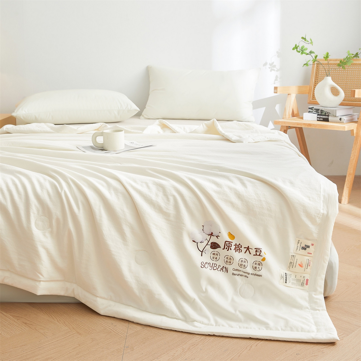 91家纺网 家纺一手货源 找家纺 招财星家纺 2026新款国标A类棉麻大豆纤维手包边夏凉被夏被空调被子被芯直播爆款【含质检报告买家秀】 洛汐-珍珠白