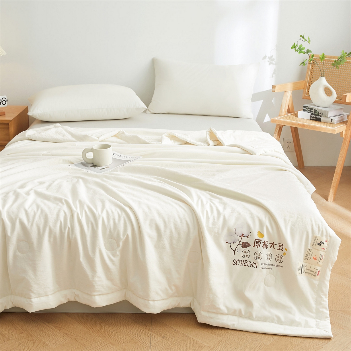 91家纺网 家纺一手货源 找家纺 招财星家纺 2026新款国标A类棉麻大豆纤维手包边夏凉被夏被空调被子被芯直播爆款【含质检报告买家秀】 洛汐-珍珠白