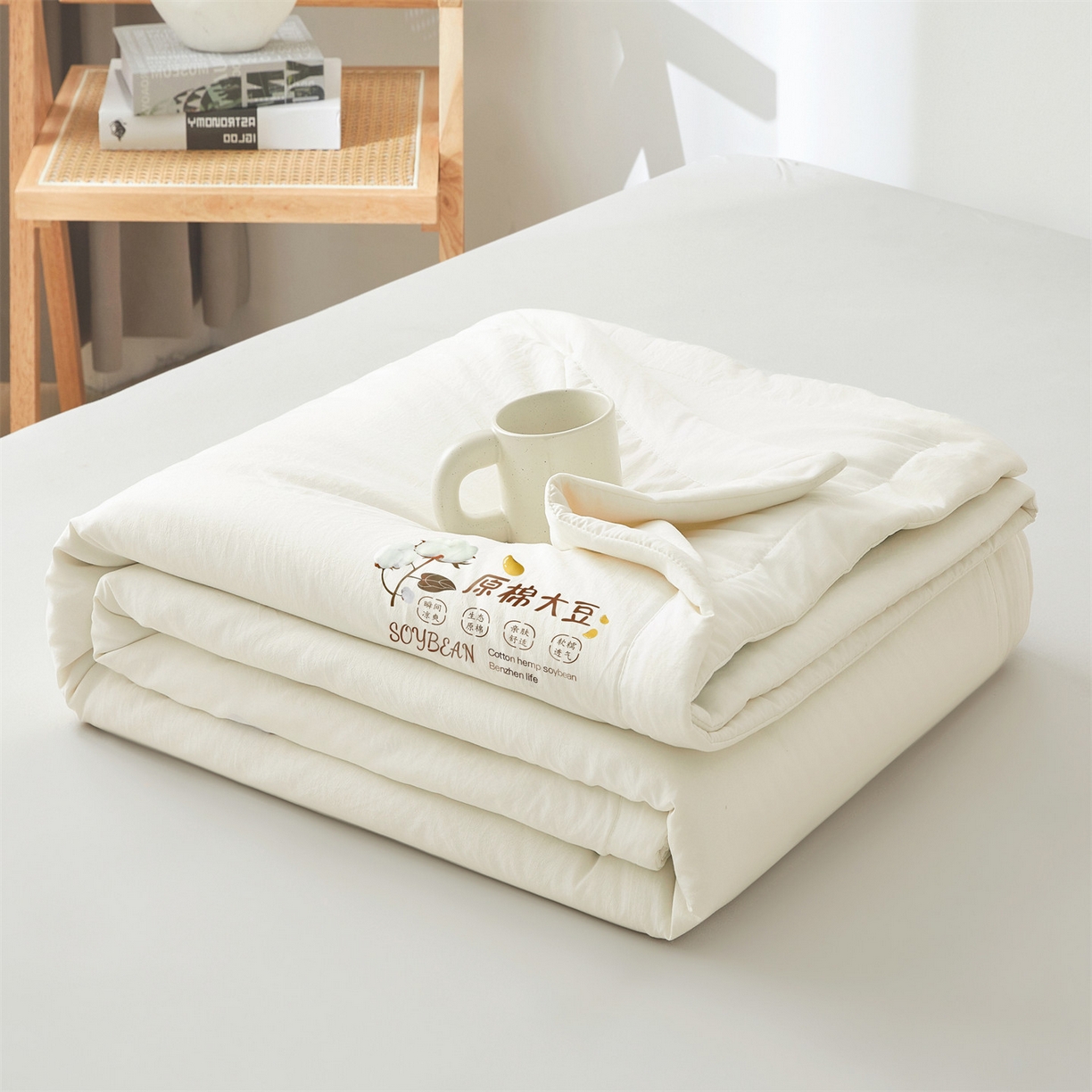 91家纺网 家纺一手货源 找家纺 招财星家纺 2026新款国标A类棉麻大豆纤维手包边夏凉被夏被空调被子被芯直播爆款【含质检报告买家秀】 洛汐-珍珠白