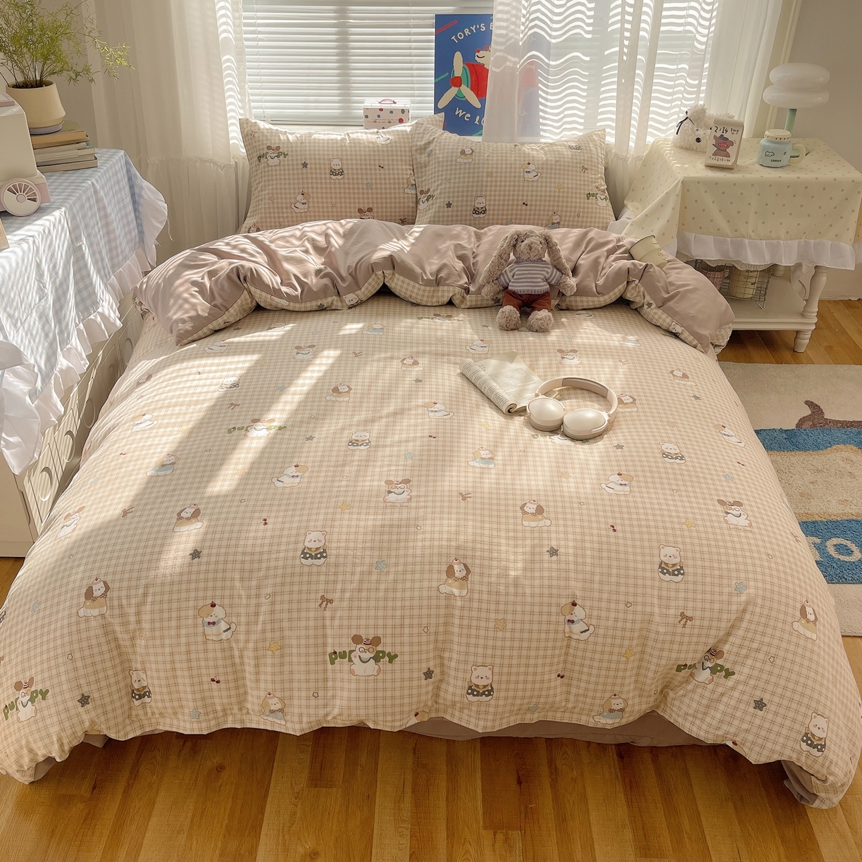 91家纺网 家纺一手货源 找家纺 （总）耀悦家纺 2026新款古法仿棉云朵棉吊边床单童趣四件套-第一弹