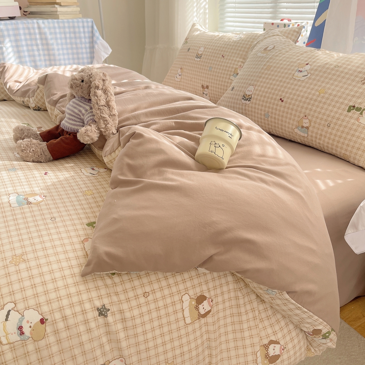 91家纺网 家纺一手货源 找家纺 （总）耀悦家纺 2026新款古法仿棉云朵棉吊边床单童趣四件套-第一弹