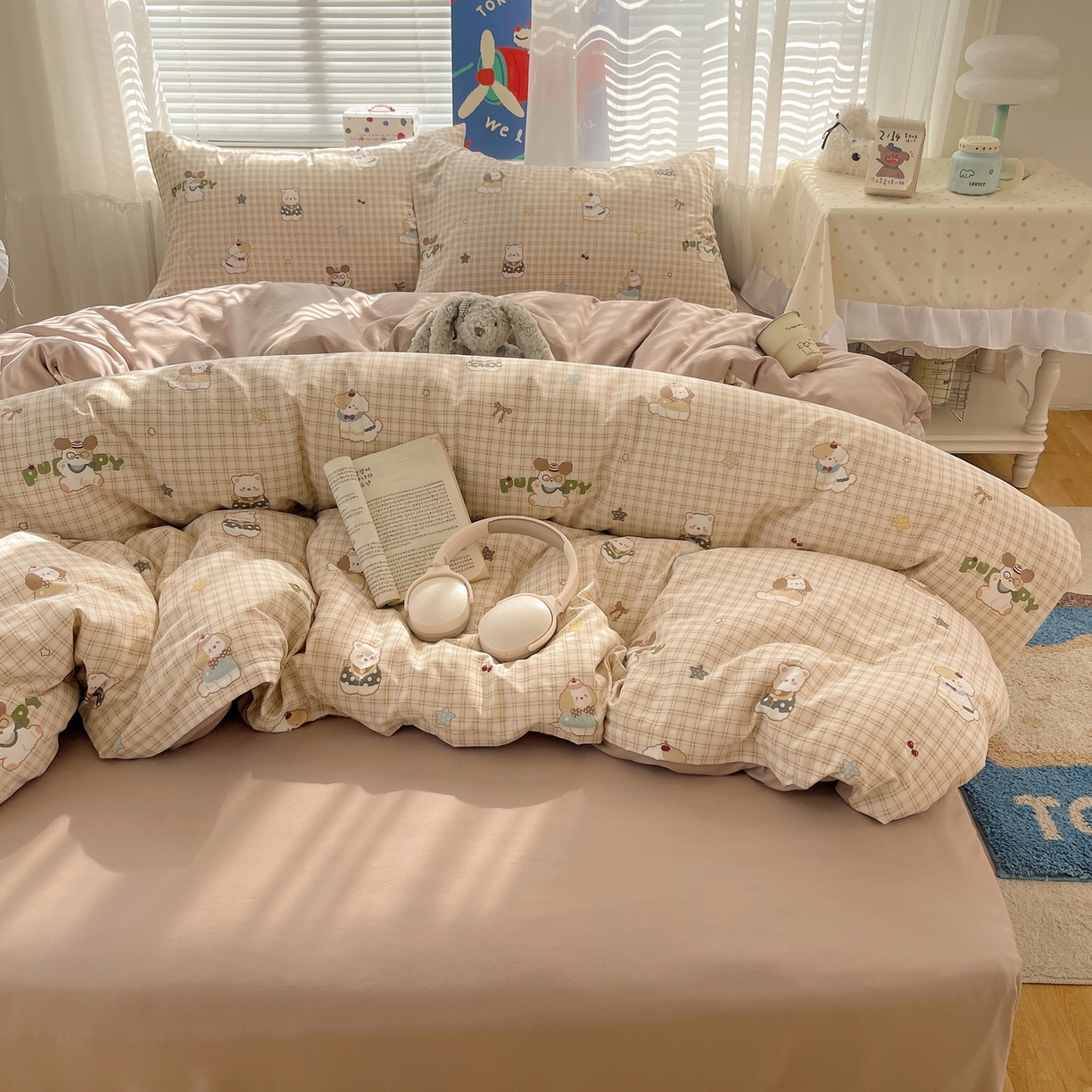 91家纺网 家纺一手货源 找家纺 （总）耀悦家纺 2026新款古法仿棉云朵棉吊边床单童趣四件套-第一弹